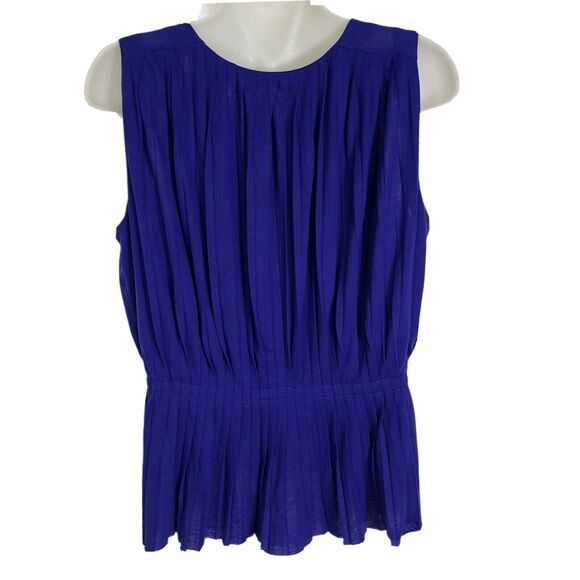 J.CREW Womens Top Sz XS Blue Accordion Pleated Tank Sleeveless Peplum Round Neck - Picture 2 of 8